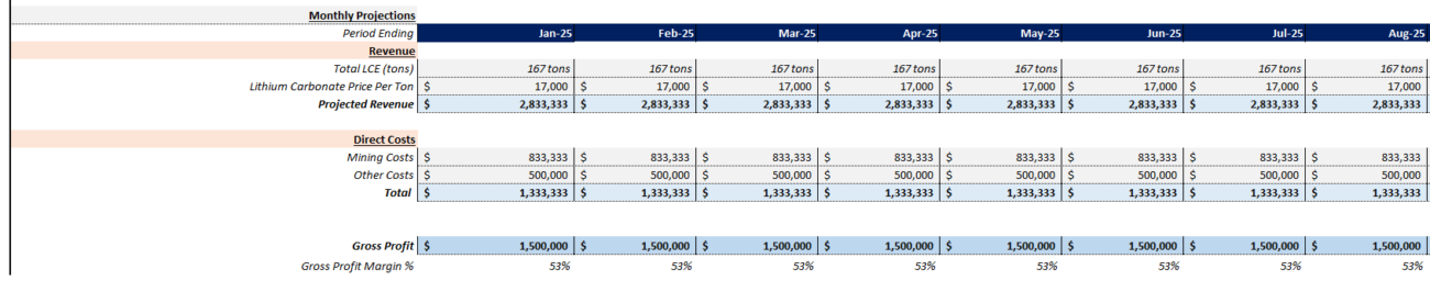 Lithium Financial Model Template
