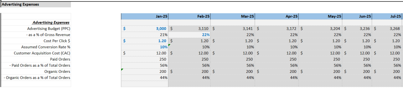 Amazon FBA Financial Model template